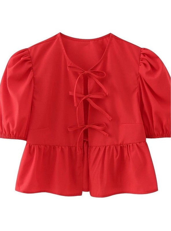 Front-Tie Peplum Blouse