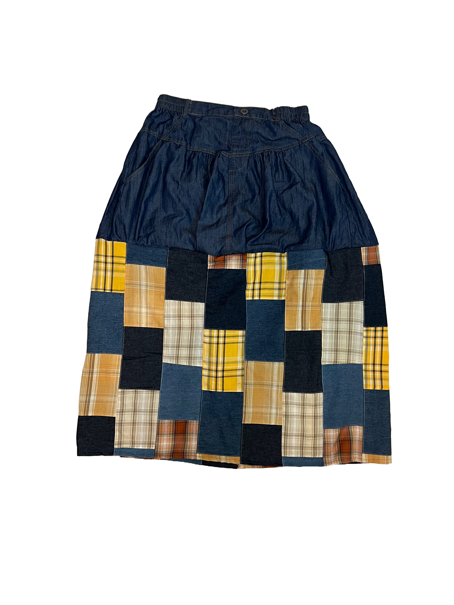 Denim Plaid Skirt