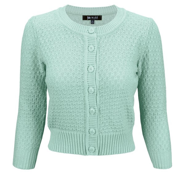 Cute Pattern Cropped Cardigan Sweater  3/4 Sleeve